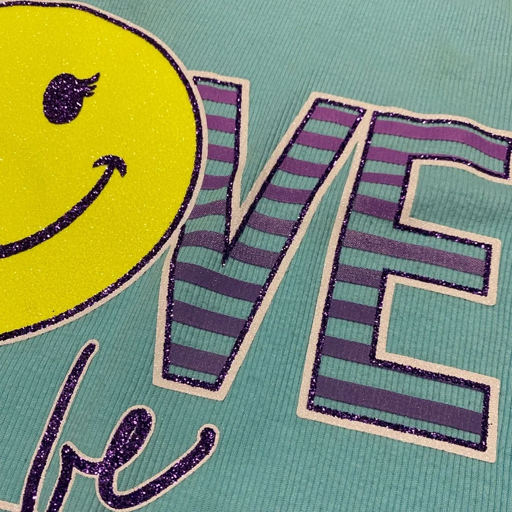 Justice Tank Top Girls 20 Casual Blue Glitter Love To Be Happy Sleeveless Shirt